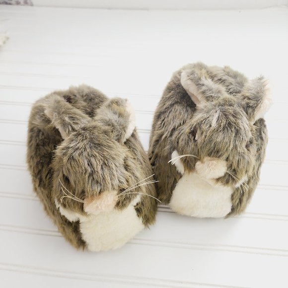 Novelty Plush Slippers Rabbit/ Bunny Faux Fur Brown and Tan Size M (7-8) - Picture 4 of 13